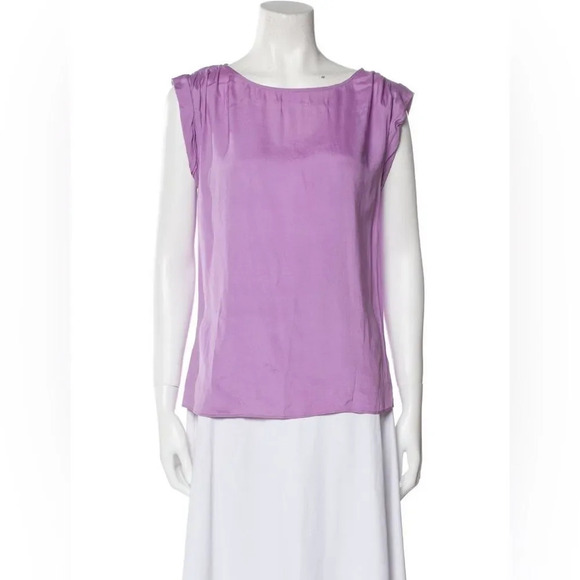 ALICE + OLIVIA Bateau Neckline Silk Blouse in Lavender - Picture 2 of 10